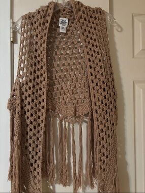 Ivy Jane Tan Crochet Fringe Vest